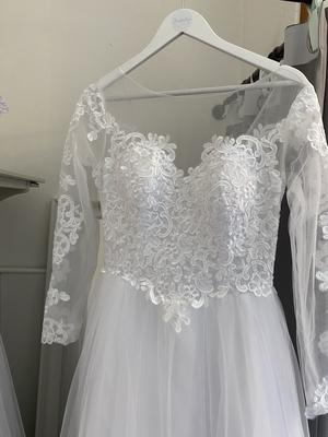 langarm Brautkleid  mit Spitze A Line Hochzeitskleid V-Neck - Gluecksboutique®