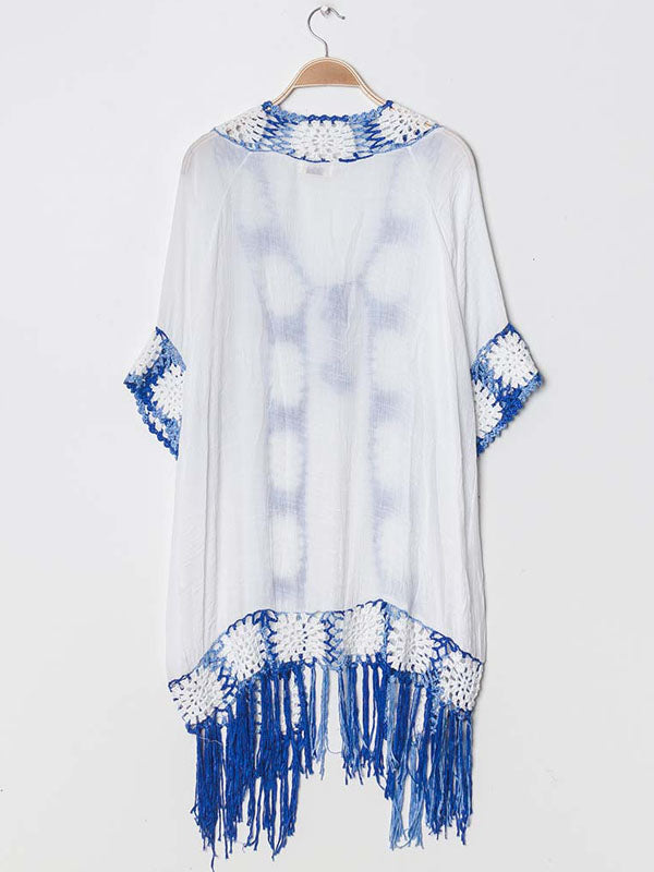 Kimono mit Crochet in blau weiß - Gluecksboutique®